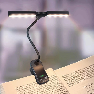 14 LED Book Light for Reading in Bed,Dual Head 10 Brightness Levels Clip on Light , Built in Long Press Mode