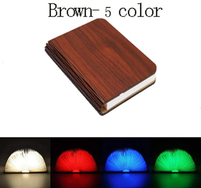 3D Creative LED Book Folding Lamp RGB 5 Color Wooden Book Lamp USB Rechargeable Night Lamp Desktop Decorative Lamp for Kids Gift