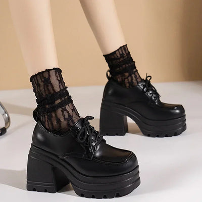 Lolita Shoes for Women Mary Jane 2023 Lace up Loafers Girls Students JK Uniform High Heels Platform Shoes Female Shoes