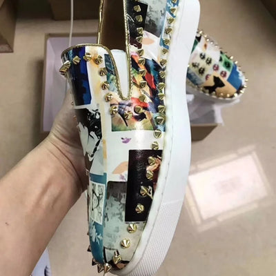 Male Comfortable Random Pattern Loafers Men Casual Shoes Party Dress Shoes Men Flats Rivet Sneakers Mixed Color